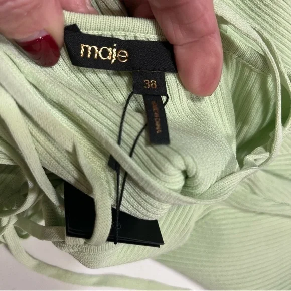 Maje Pastel Green Ribbed Knit Tie Back Midi Dress 38 - Picture 9 of 15